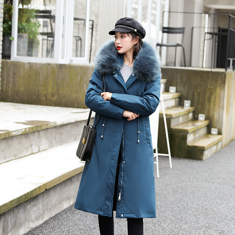 Mid-length women's lamb fur collar down jacket