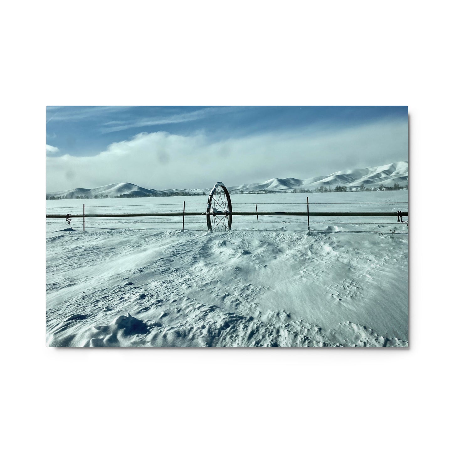 Snowy field with water wheel - Metal prints