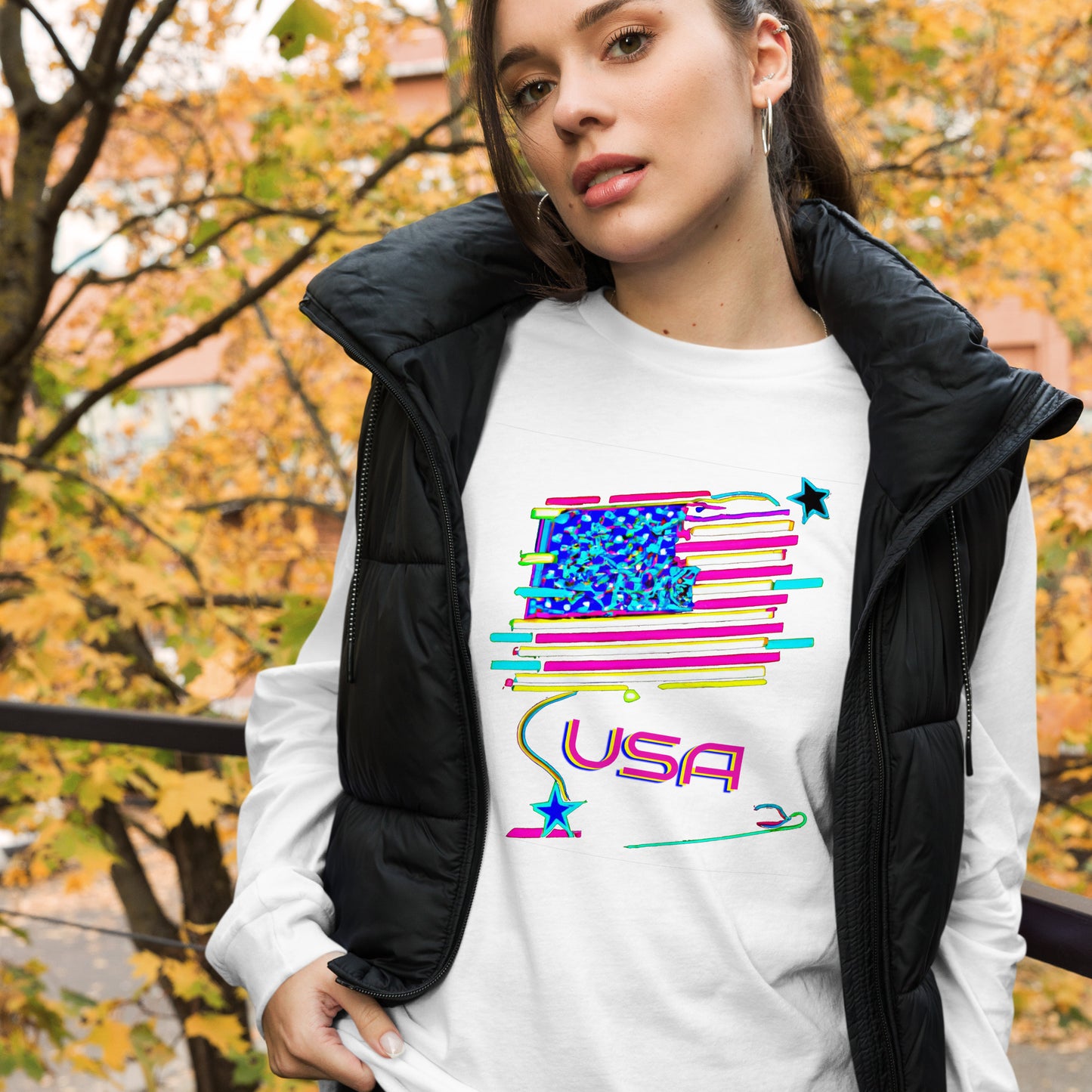 Retro USA Flag - Unisex Long Sleeve Tee