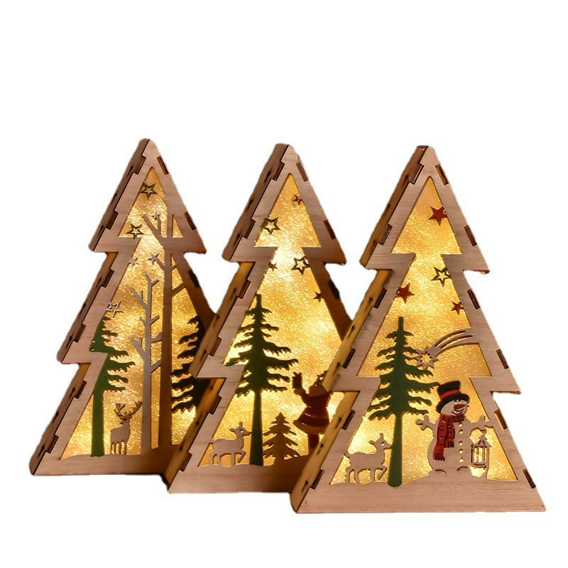 Christmas Tree Wooden Ornaments With Lights