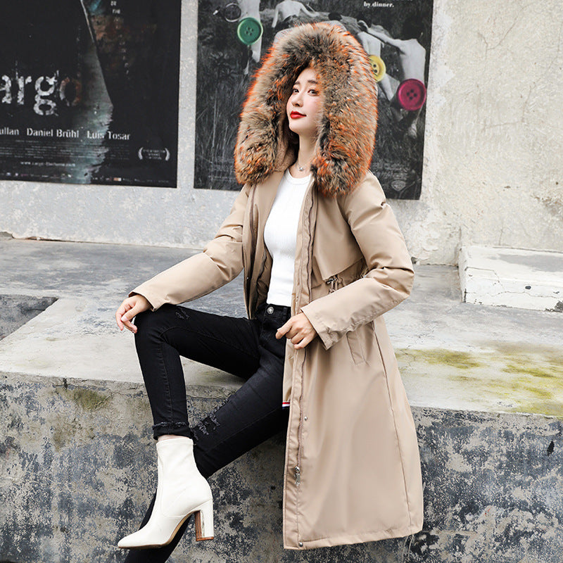 Mid-length women's lamb fur collar down jacket