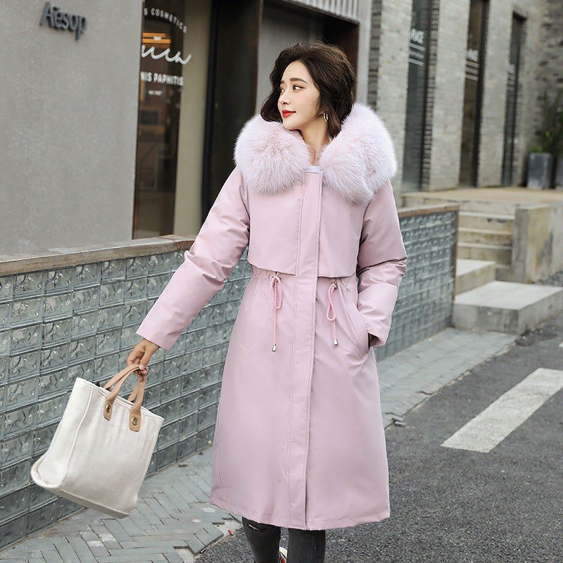 Mid-length women's lamb fur collar down jacket