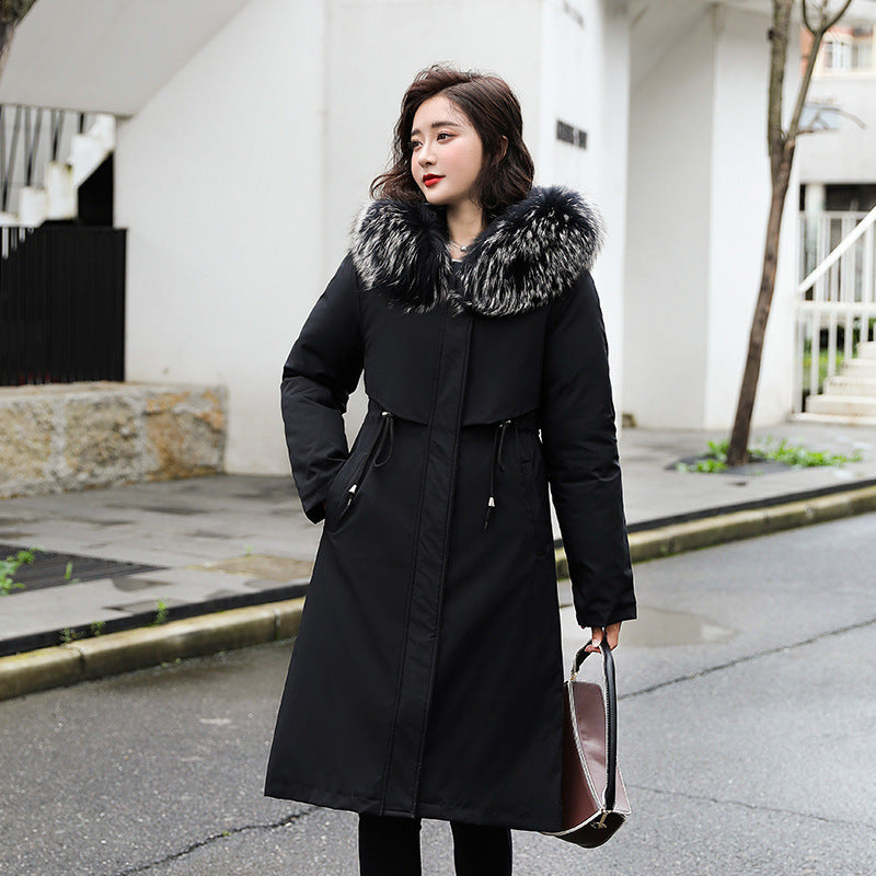 Mid-length women's lamb fur collar down jacket