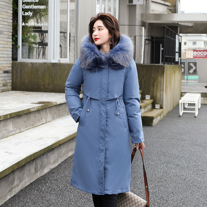 Mid-length women's lamb fur collar down jacket