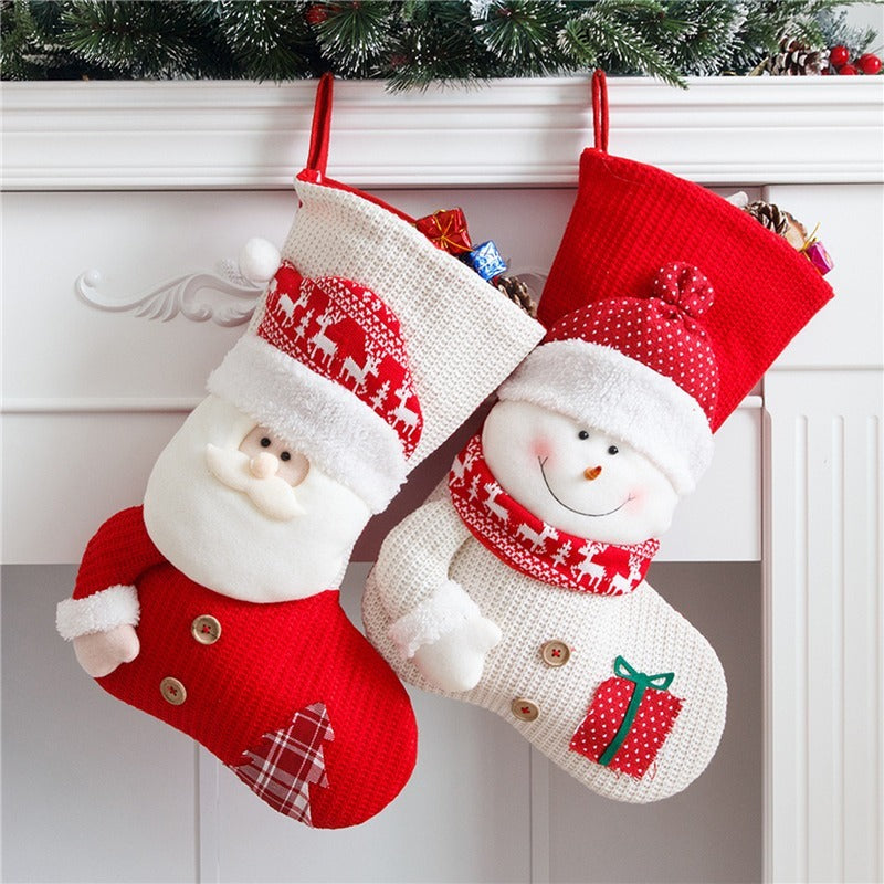 Large Red White Knitted Santa Claus Christmas Stocking