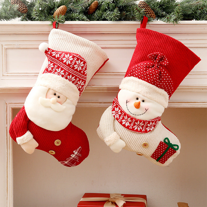 Large Red White Knitted Santa Claus Christmas Stocking