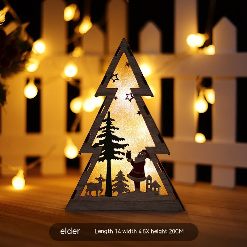 Christmas Tree Wooden Ornaments With Lights