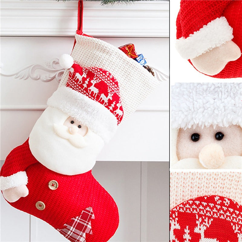 Large Red White Knitted Santa Claus Christmas Stocking