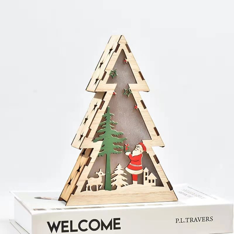 Christmas Tree Wooden Ornaments With Lights