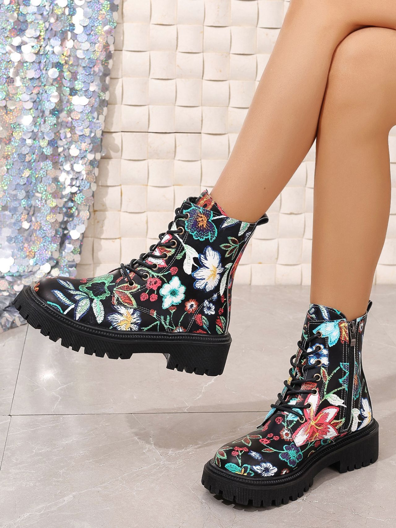 Women's Leather Printed European Boots