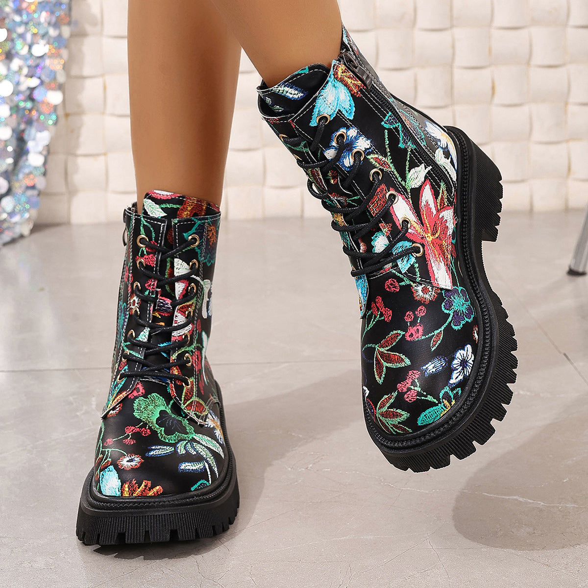 Women's Leather Printed European Boots