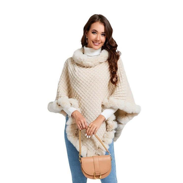 Women's Luxury Rabbit Fur Collar Shawl