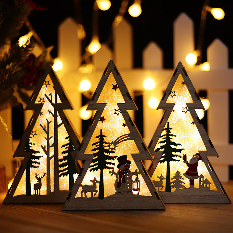 Christmas Tree Wooden Ornaments With Lights