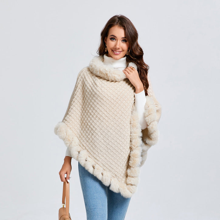 Women's Luxury Rabbit Fur Collar Shawl
