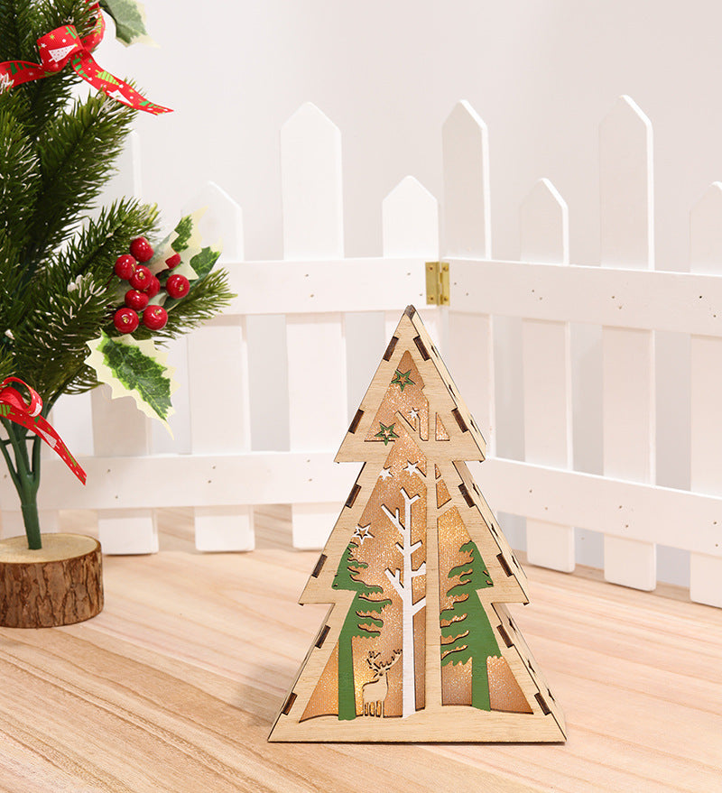 Christmas Tree Wooden Ornaments With Lights