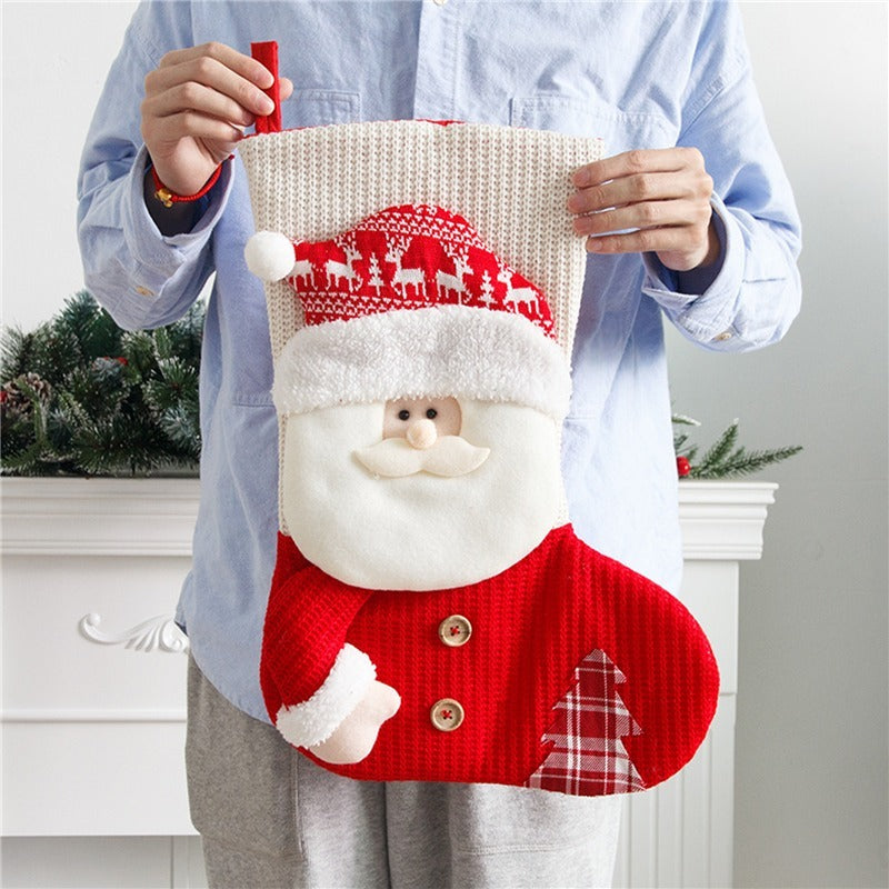 Large Red White Knitted Santa Claus Christmas Stocking