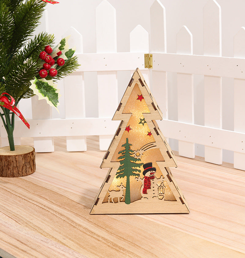 Christmas Tree Wooden Ornaments With Lights