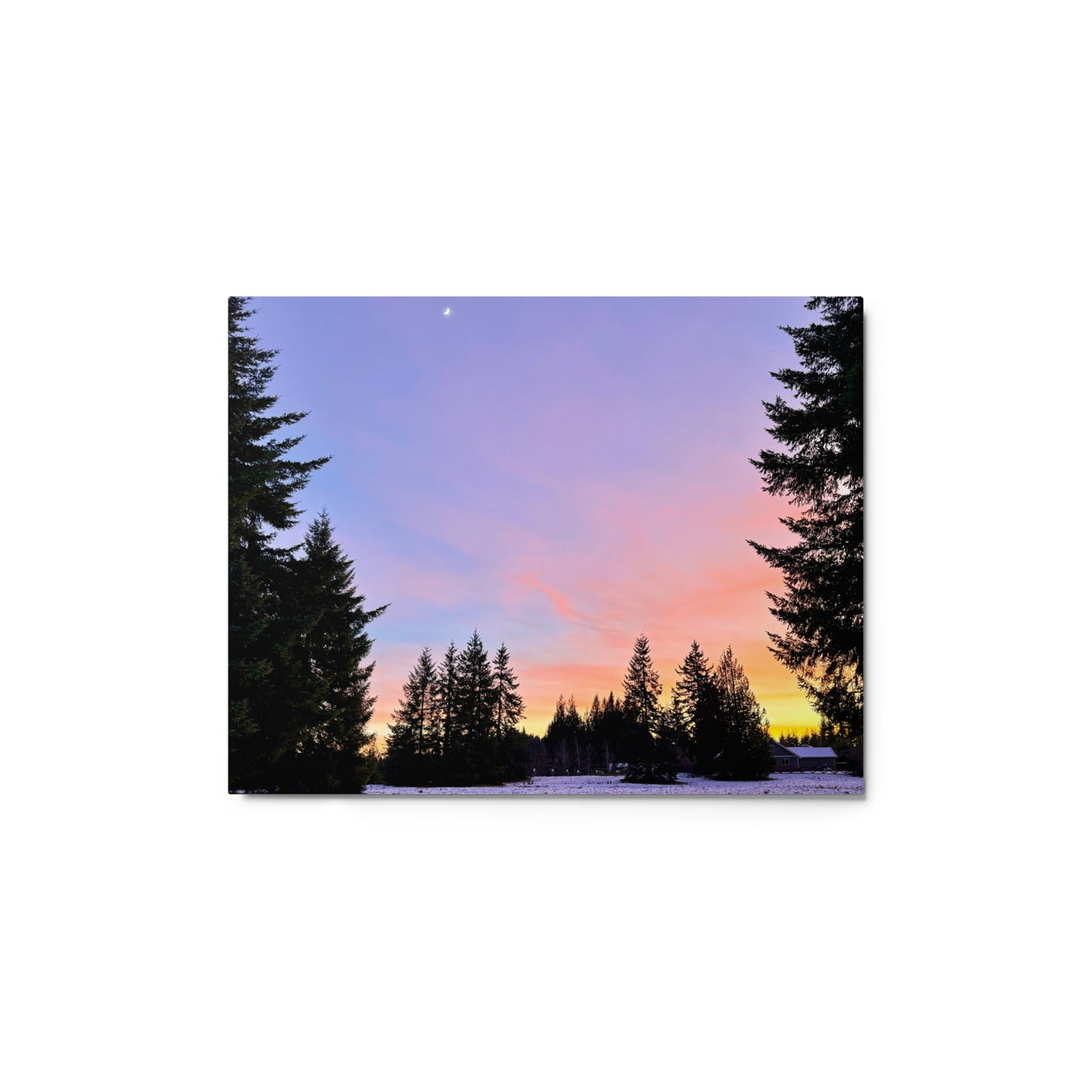 Snowy Field Sunset - Metal prints