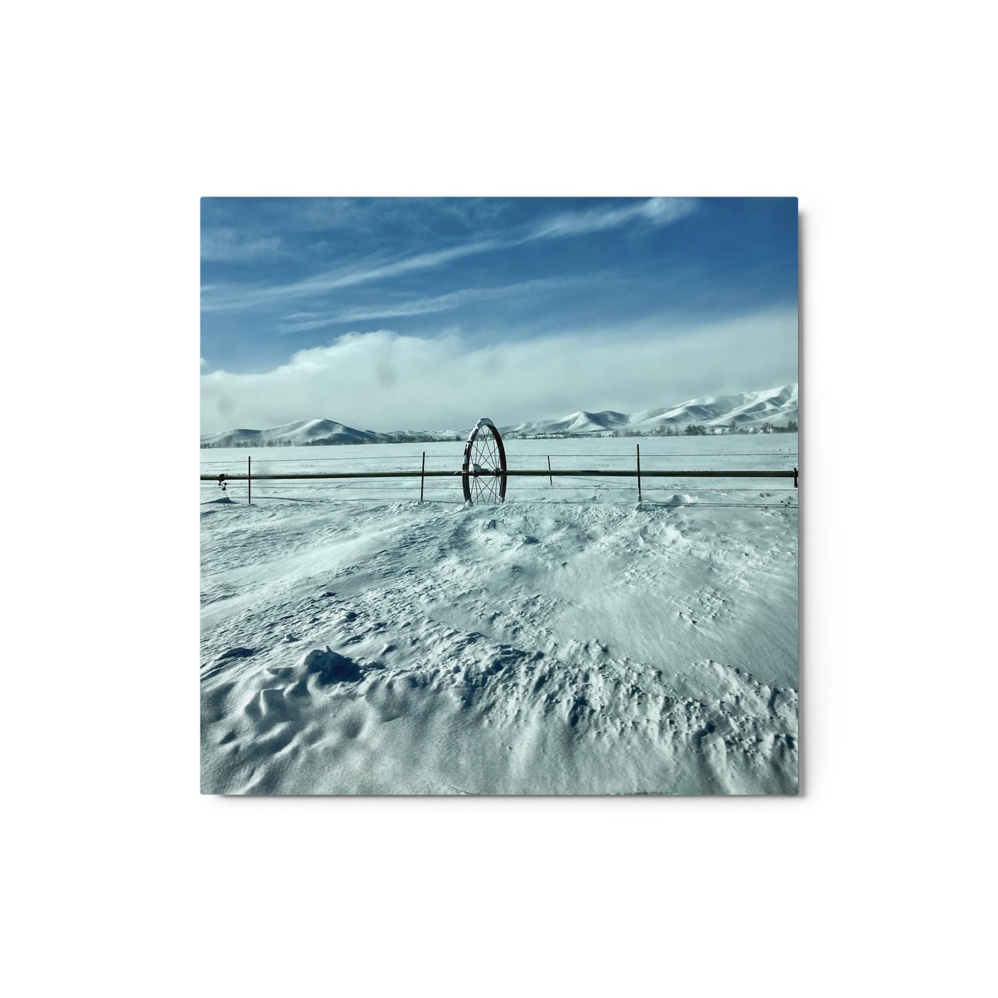 Snowy field with water wheel - Metal prints