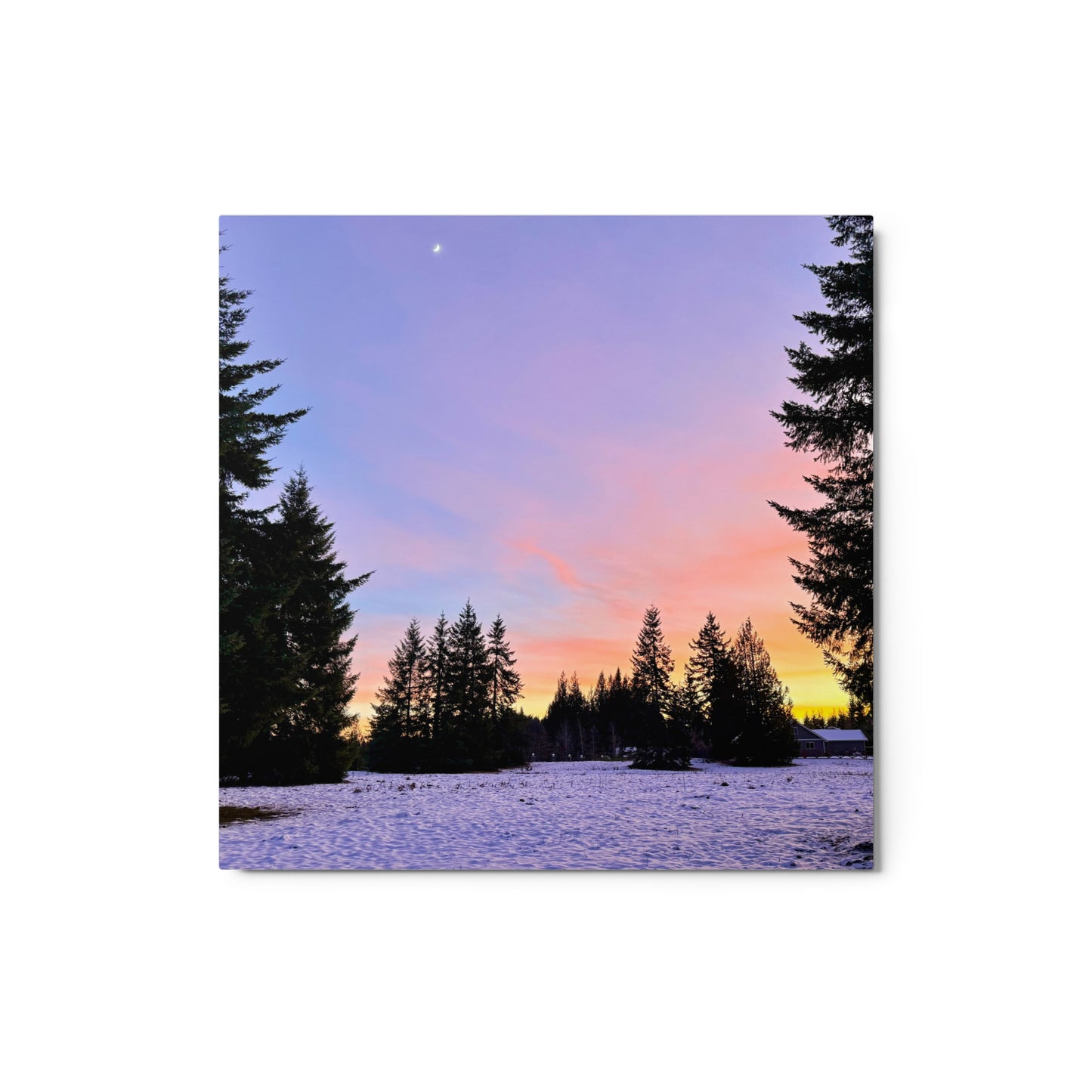 Snowy Field Sunset - Metal prints