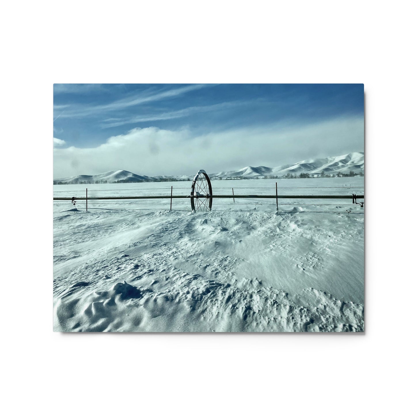 Snowy field with water wheel - Metal prints