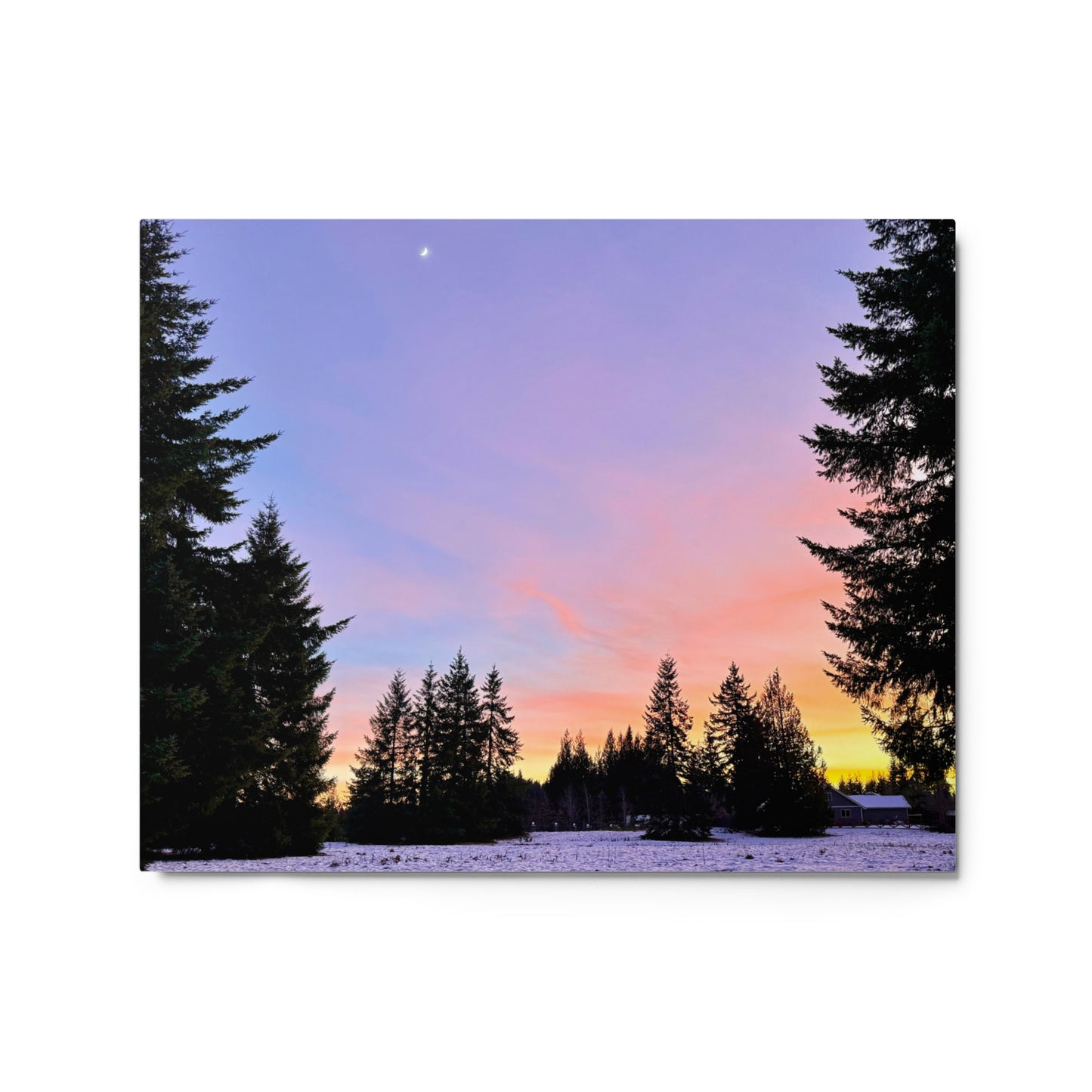 Snowy Field Sunset - Metal prints