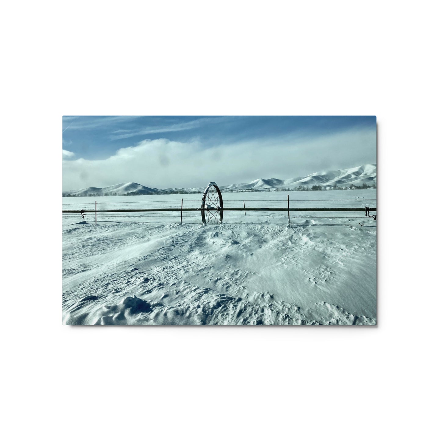 Snowy field with water wheel - Metal prints