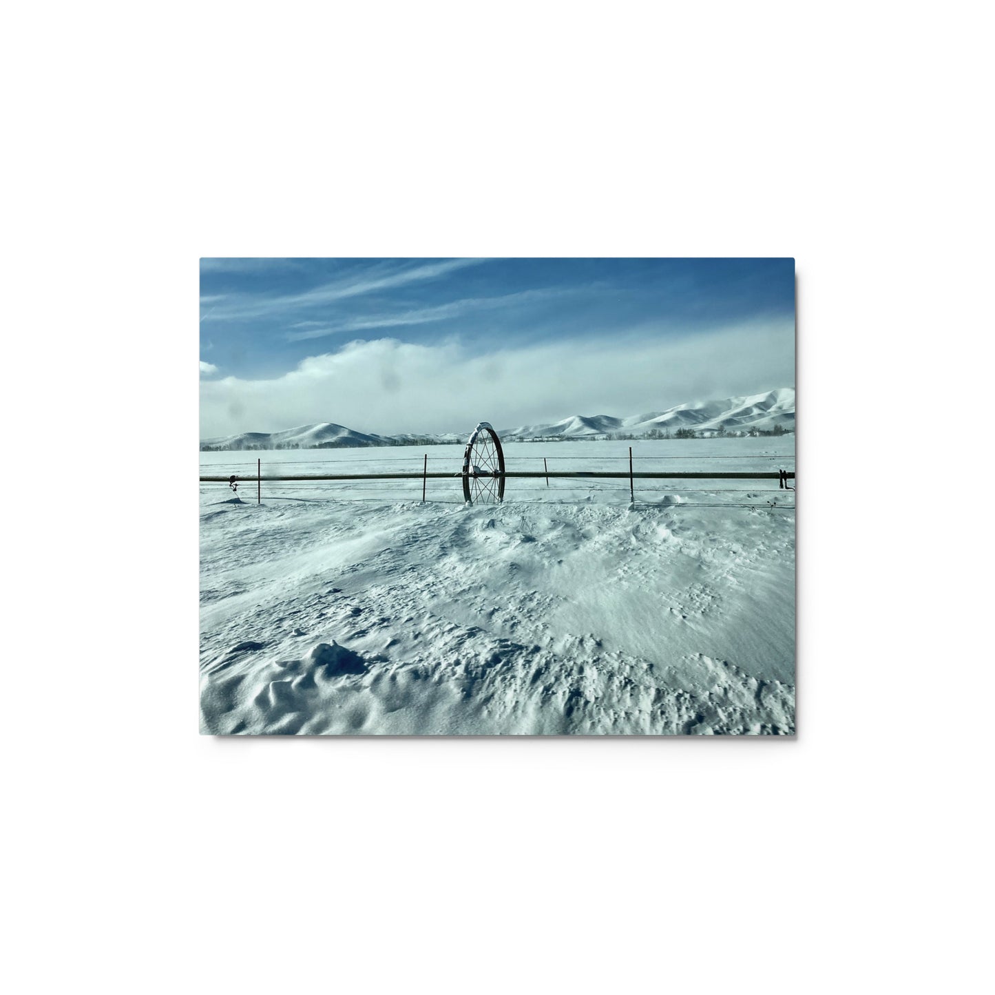 Snowy field with water wheel - Metal prints