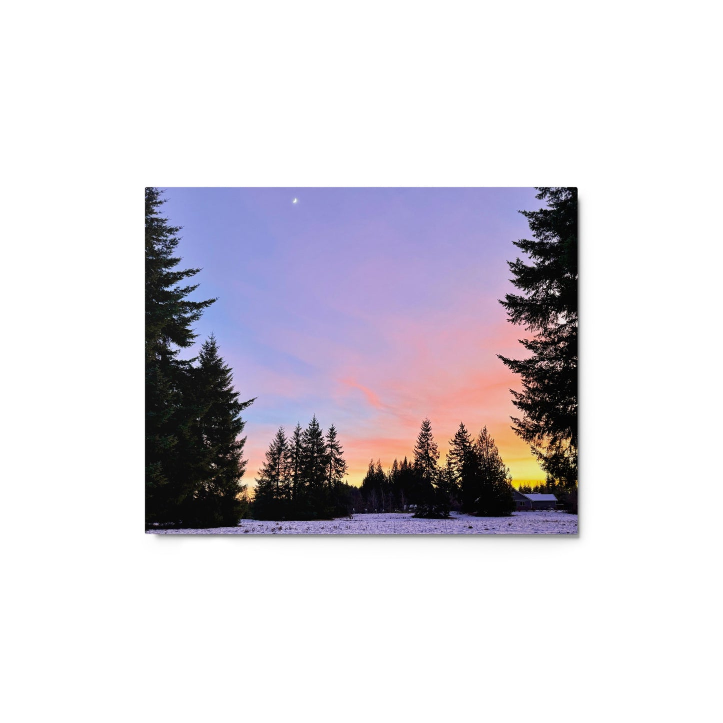 Snowy Field Sunset - Metal prints