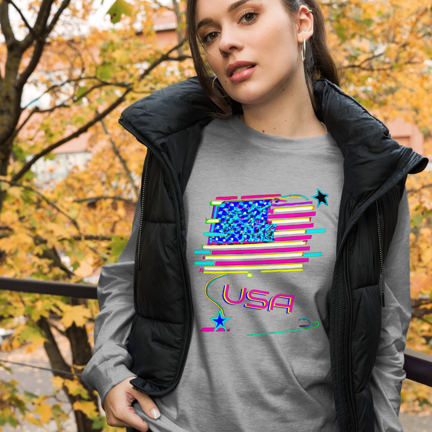 Retro USA Flag - Unisex Long Sleeve Tee