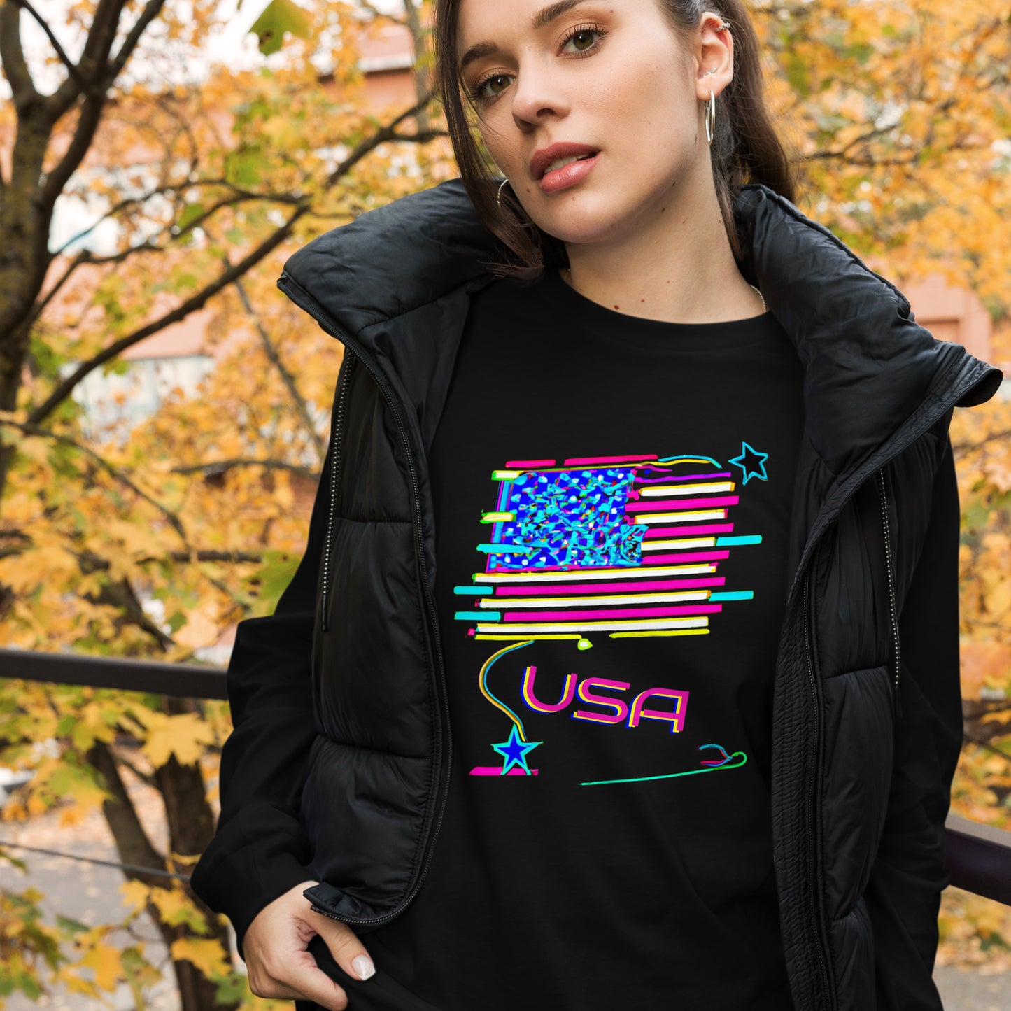 Retro USA Flag - Unisex Long Sleeve Tee
