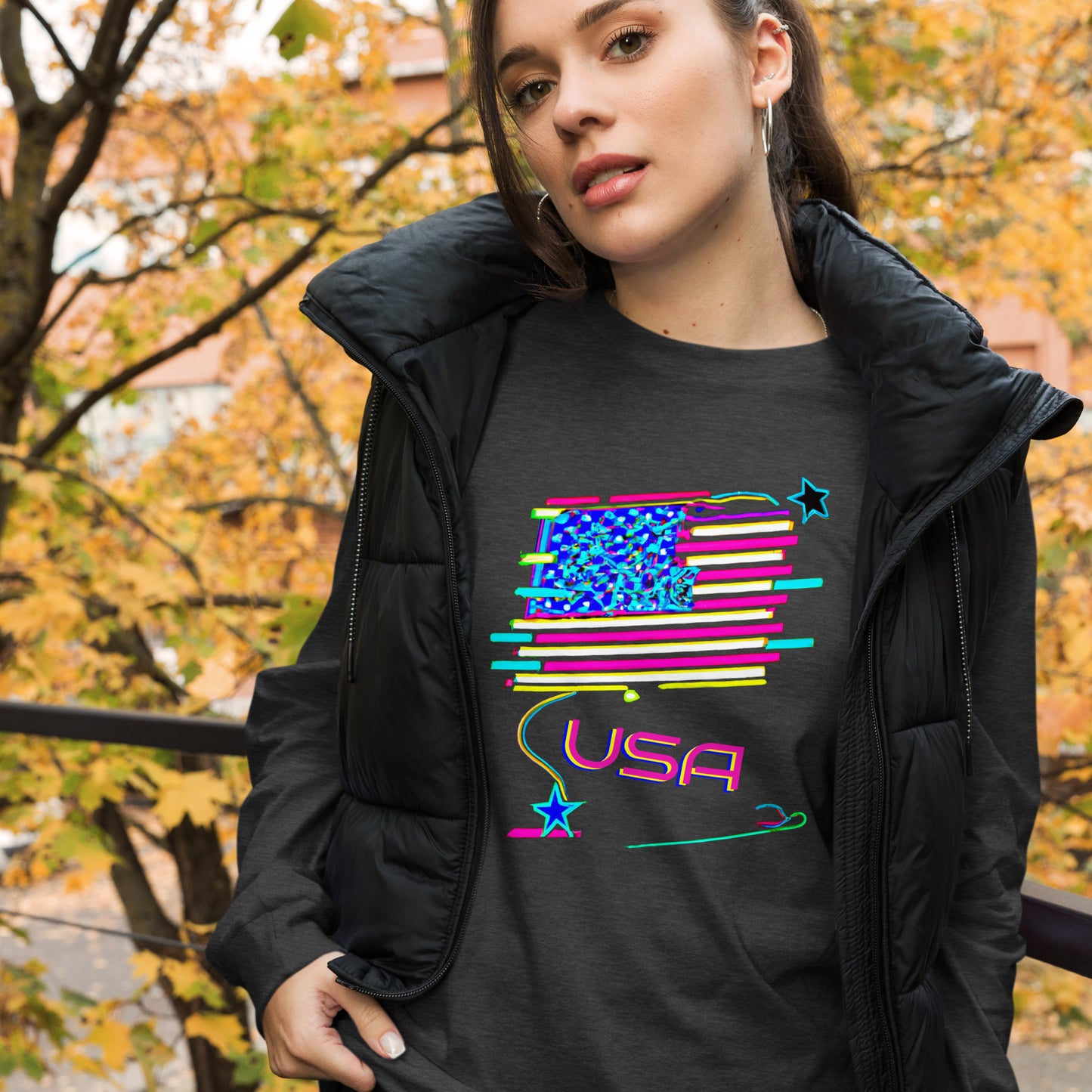 Retro USA Flag - Unisex Long Sleeve Tee