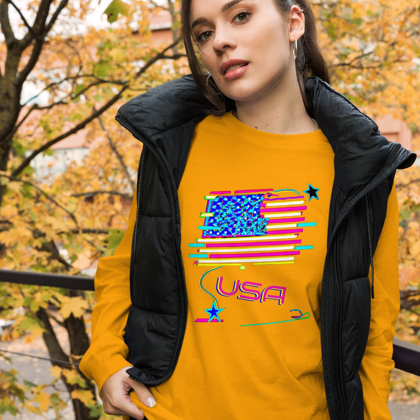 Retro USA Flag - Unisex Long Sleeve Tee