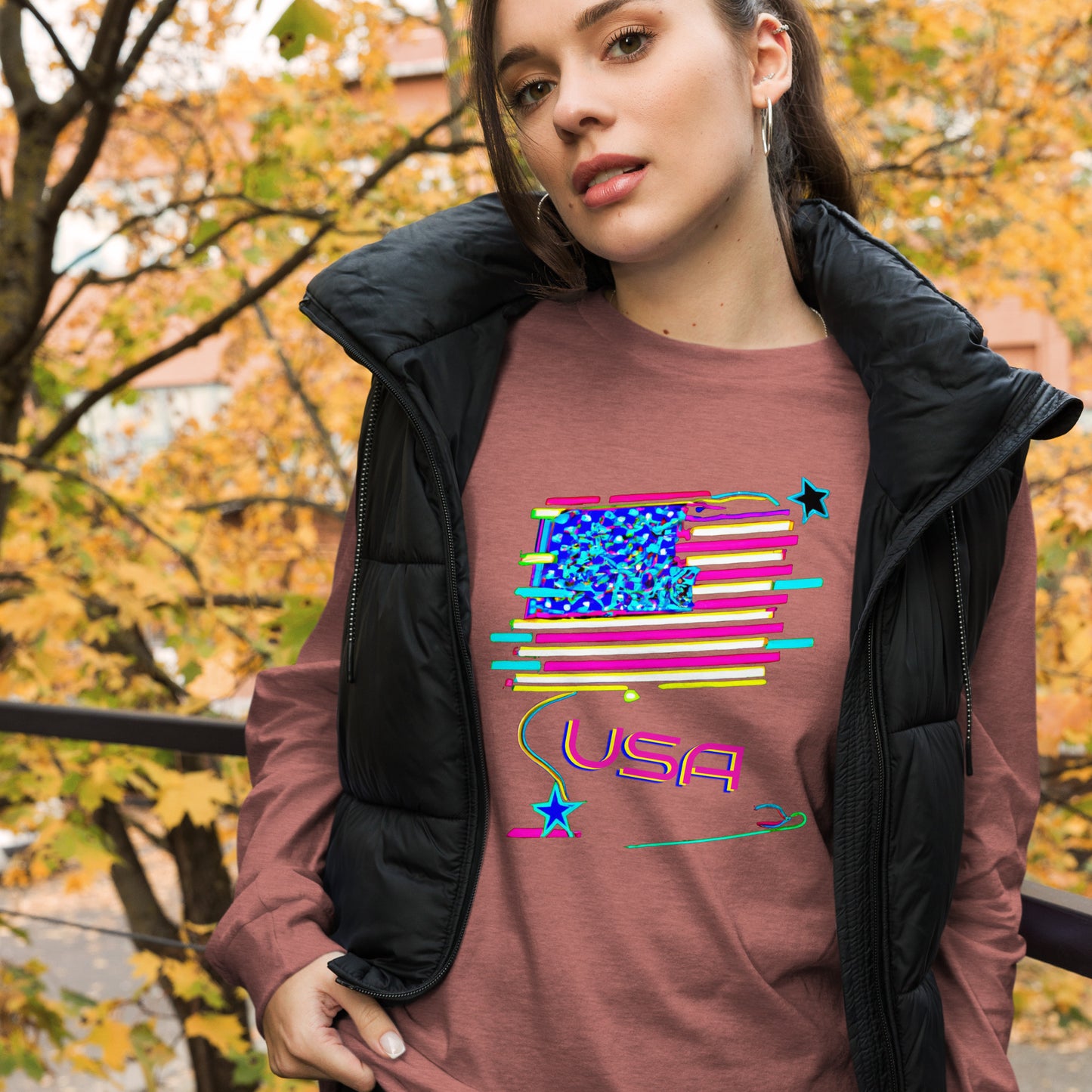 Retro USA Flag - Unisex Long Sleeve Tee