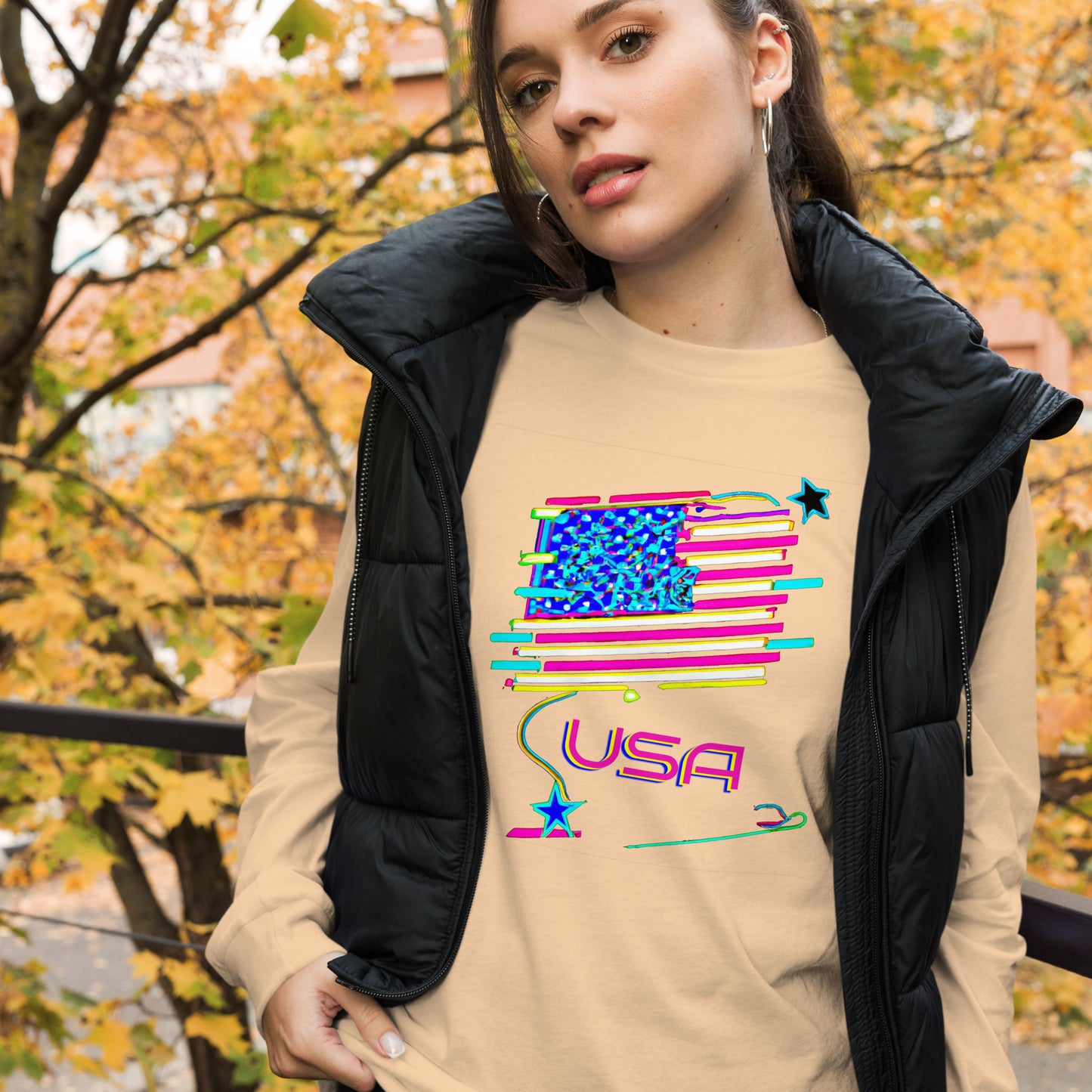 Retro USA Flag - Unisex Long Sleeve Tee