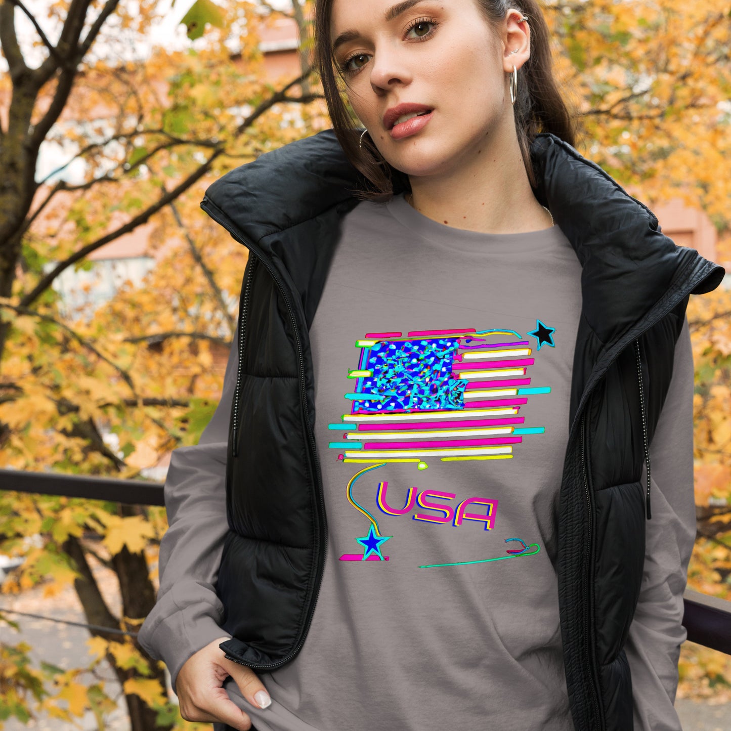 Retro USA Flag - Unisex Long Sleeve Tee
