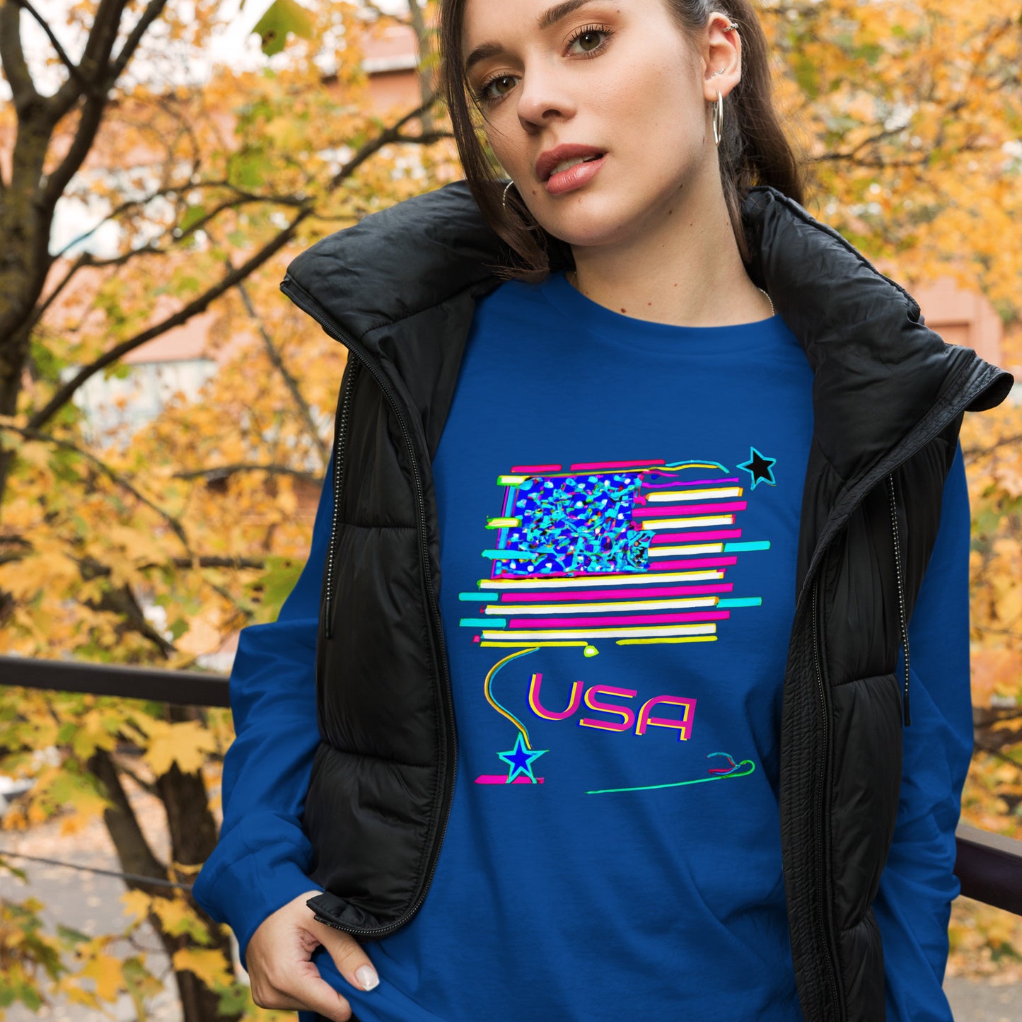 Retro USA Flag - Unisex Long Sleeve Tee