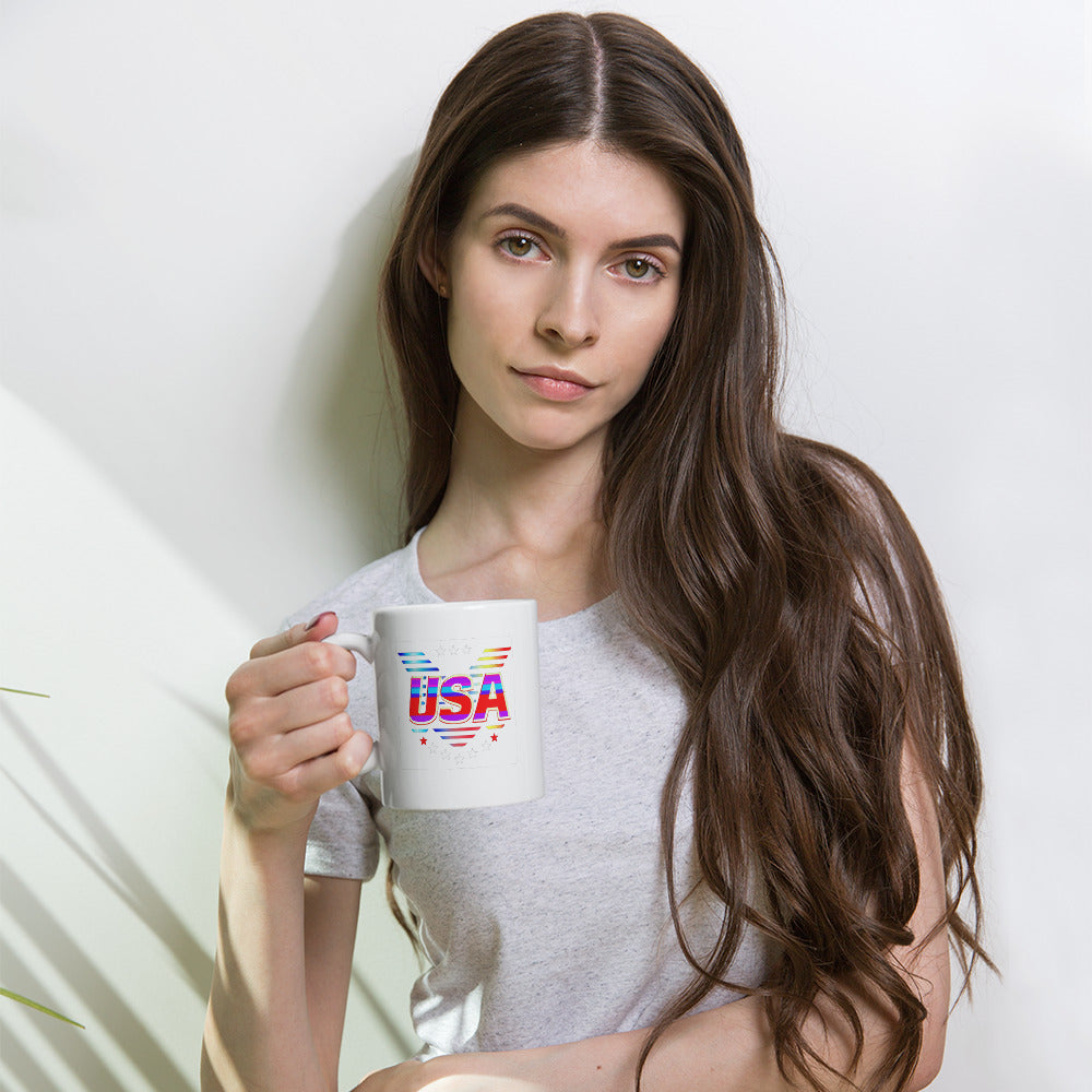 Retro USA Veteran Stars - White glossy mug