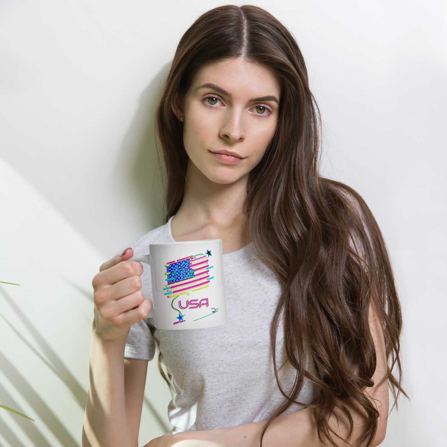 Retro USA Flag - White glossy mug